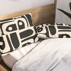 Mid Century Modern Abstract Black and Cream Piquet Multi Pattern Pillow Sham Gallery Image 2
