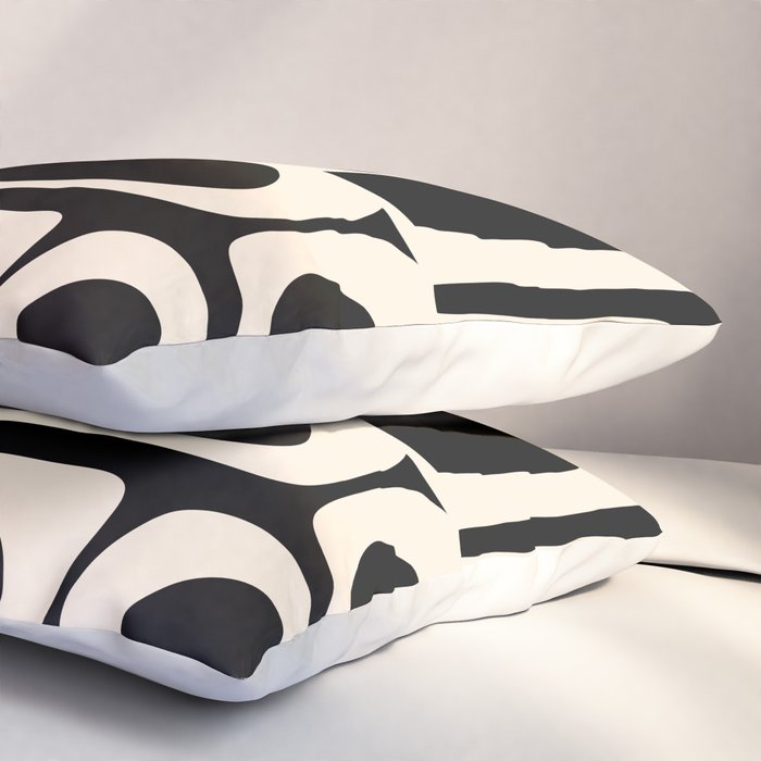 Mid Century Modern Abstract Black and Cream Piquet Multi Pattern Pillow Sham Gallery Image 3