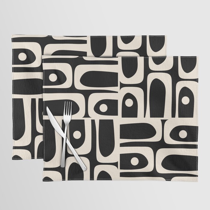 Mid Century Modern Abstract Black and Cream Piquet Multi Pattern Placemat Gallery Image 1