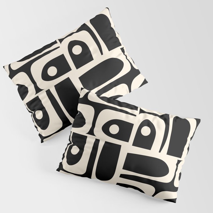 Mid Century Modern Abstract Black and Cream Piquet Multi Pattern Pillow Sham Gallery Image 1