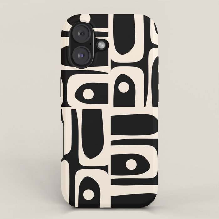 Mid Century Modern Abstract Black and Cream Piquet Multi Pattern iPhone Case Gallery Image 1