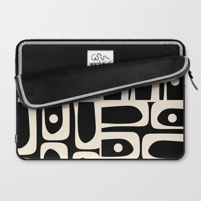 Mid Century Modern Abstract Black and Cream Piquet Multi Pattern Laptop Sleeve Gallery Image 2