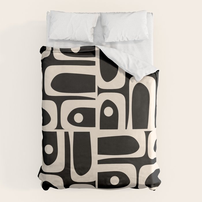 Mid Century Modern Abstract Black and Cream Piquet Multi Pattern Duvet Cover Gallery Image 6