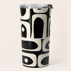 Mid Century Modern Abstract Black and Cream Piquet Multi Pattern Travel Mug Gallery Image 2