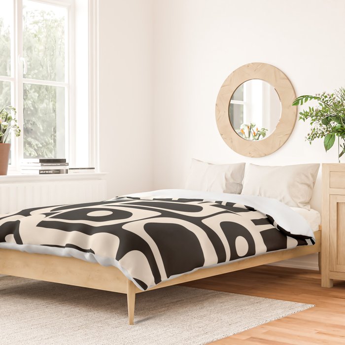 Mid Century Modern Abstract Black and Cream Piquet Multi Pattern Duvet Cover Gallery Image 2