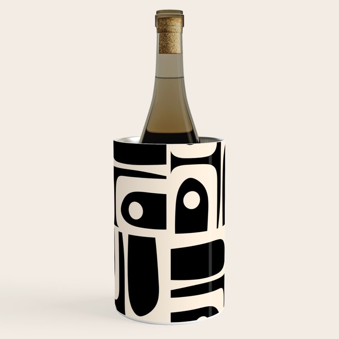 Mid Century Modern Abstract Black and Cream Piquet Multi Pattern Wine Chiller Gallery Image 1