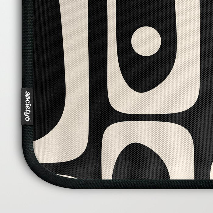 Mid Century Modern Abstract Black and Cream Piquet Multi Pattern Laptop Sleeve Gallery Image 3