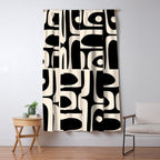 Mid Century Modern Abstract Black and Cream Piquet Multi Pattern Window Curtain Gallery Image 5