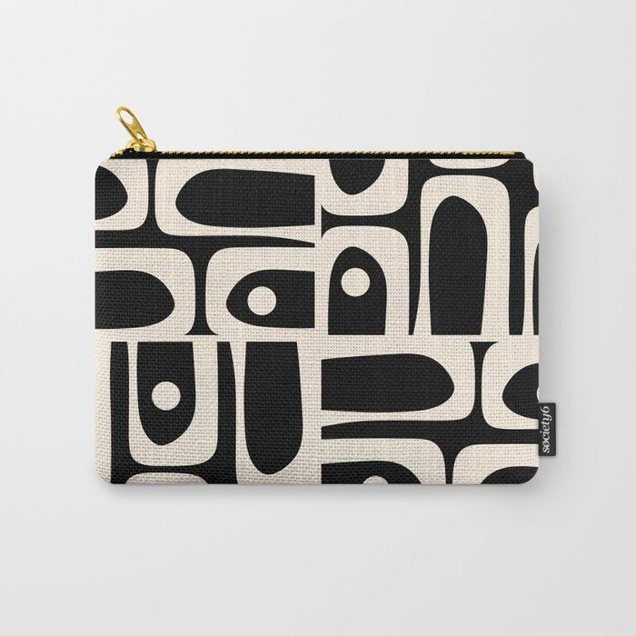 Mid Century Modern Abstract Black and Cream Piquet Multi Pattern Carry All Pouch Gallery Image 1