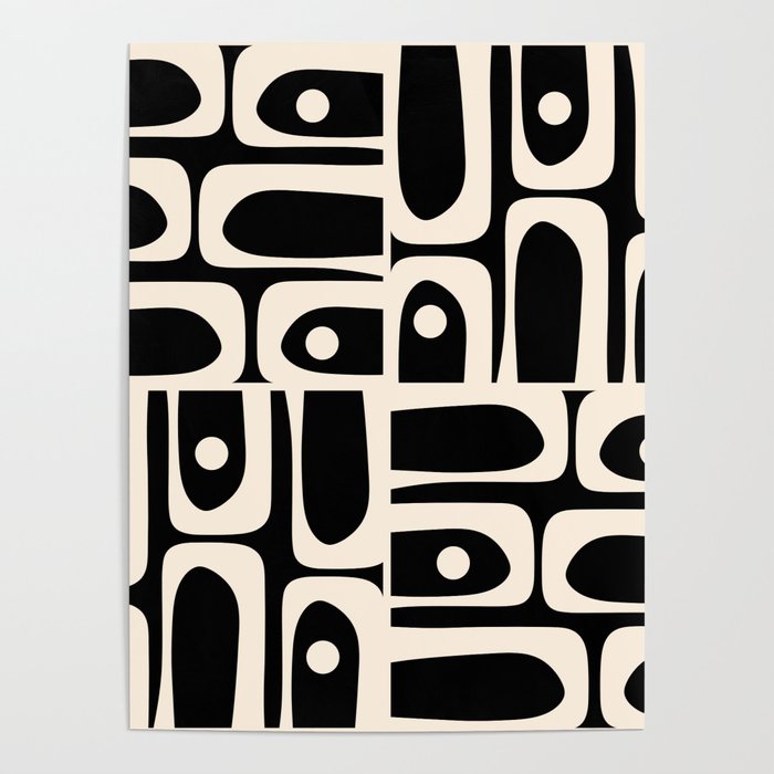 Mid Century Modern Abstract Black and Cream Piquet Multi Pattern Poster Gallery Image 4