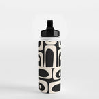 Mid Century Modern Abstract Black and Cream Piquet Multi Pattern Water Bottle Gallery Image 2
