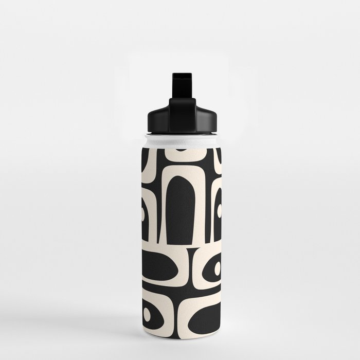 Mid Century Modern Abstract Black and Cream Piquet Multi Pattern Water Bottle Gallery Image 2