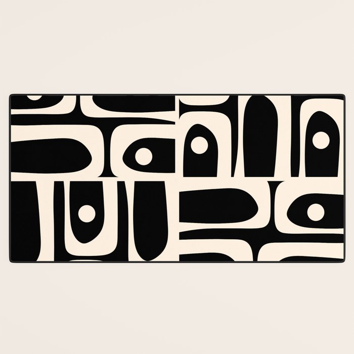 Mid Century Modern Abstract Black and Cream Piquet Multi Pattern Desk Mat Gallery Image 3