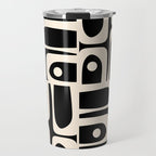 Mid Century Modern Abstract Black and Cream Piquet Multi Pattern Travel Mug Gallery Image 1