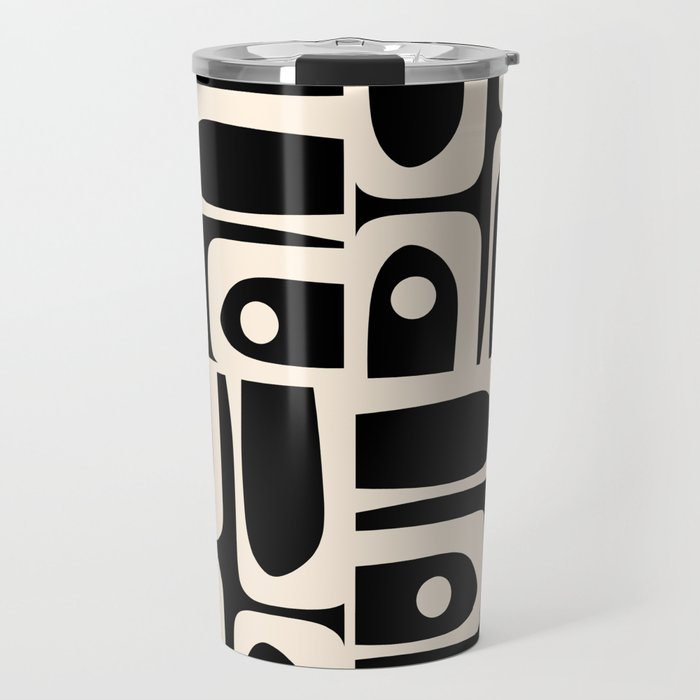 Mid Century Modern Abstract Black and Cream Piquet Multi Pattern Travel Mug Gallery Image 1
