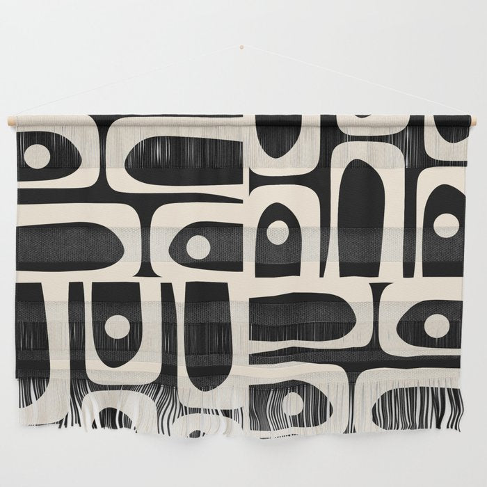 Mid Century Modern Abstract Black and Cream Piquet Multi Pattern Wall Hanging Gallery Image 1