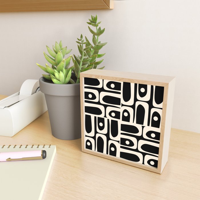 Mid Century Modern Abstract Black and Cream Piquet Multi Pattern Mini Art Print Gallery Image 2
