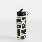 Mid Century Modern Abstract Black and Cream Piquet Multi Pattern Water Bottle Gallery Image 1