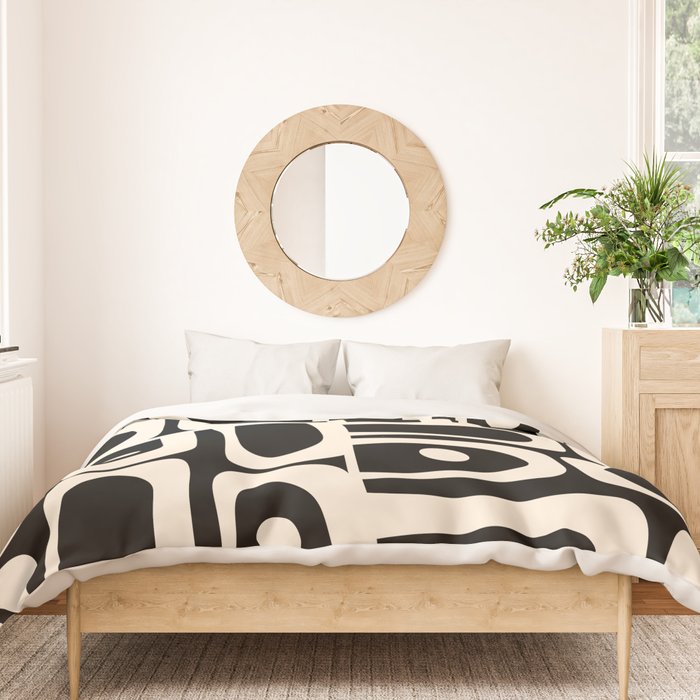 Mid Century Modern Abstract Black and Cream Piquet Multi Pattern Duvet Cover Gallery Image 3