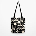 Mid Century Modern Abstract Black and Cream Piquet Multi Pattern Tote Bag Gallery Image 2