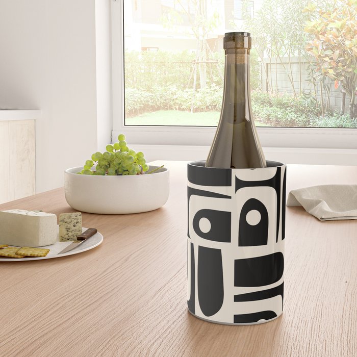 Mid Century Modern Abstract Black and Cream Piquet Multi Pattern Wine Chiller Gallery Image 4