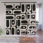 Mid Century Modern Abstract Black and Cream Piquet Multi Pattern Wall Mural Gallery Image 1