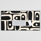 Mid Century Modern Abstract Black and Cream Piquet Multi Pattern Desk Mat Gallery Image 1