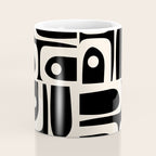 Mid Century Modern Abstract Black and Cream Piquet Multi Pattern Coffee Mug Gallery Image 4
