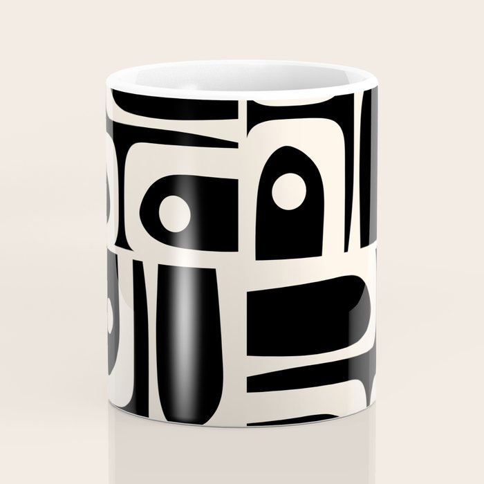 Mid Century Modern Abstract Black and Cream Piquet Multi Pattern Coffee Mug Gallery Image 4