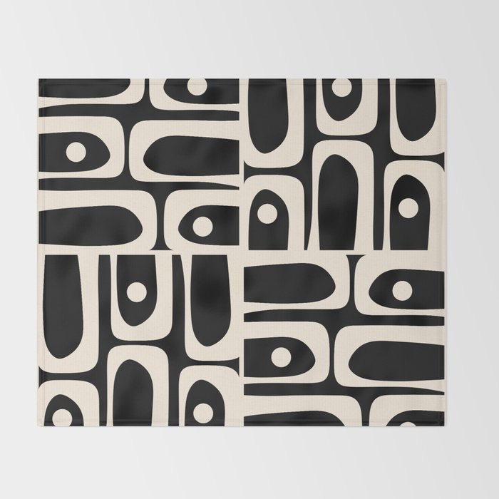 Mid Century Modern Abstract Black and Cream Piquet Multi Pattern Throw Blanket Gallery Image 2