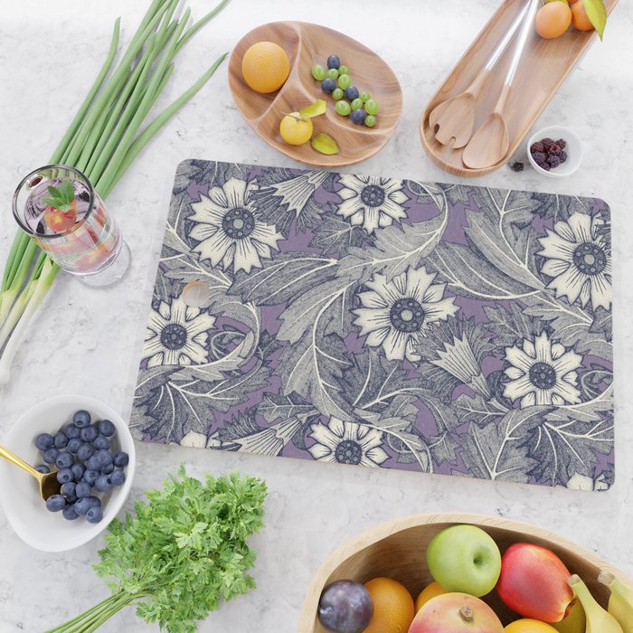 acanthus navy blue violet Cutting Board Gallery Image 2