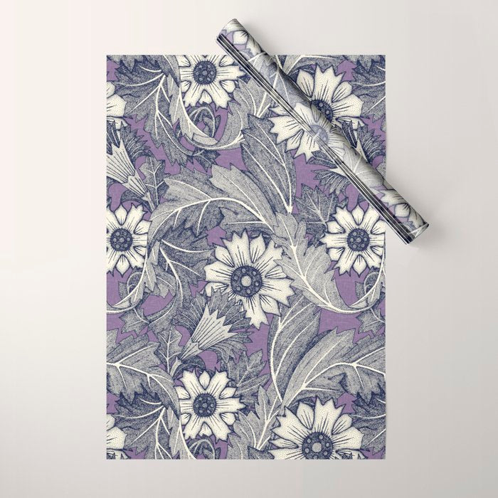 acanthus navy blue violet Wrapping Paper Gallery Image 1