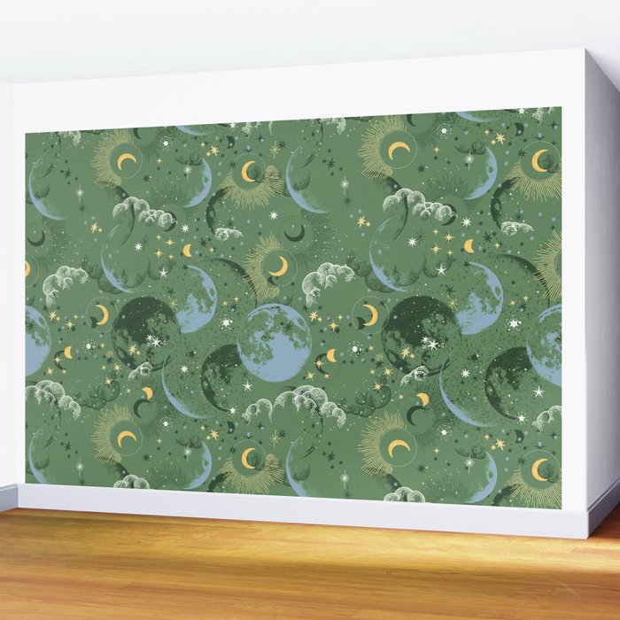 Greenish starry lunar sky Wall Mural Gallery Image 2