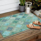 Moroccan Teal Green Outdoor Rug Gallery Image 2