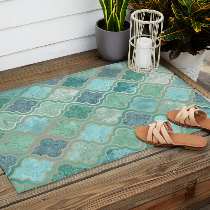 Moroccan Teal Green Outdoor Rug Gallery Image 2