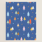 Colorful Scandinavian Christmas Trees on Blue Jigsaw Puzzle Gallery Image 1