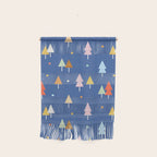 Colorful Scandinavian Christmas Trees on Blue Wall Hanging Gallery Image 1