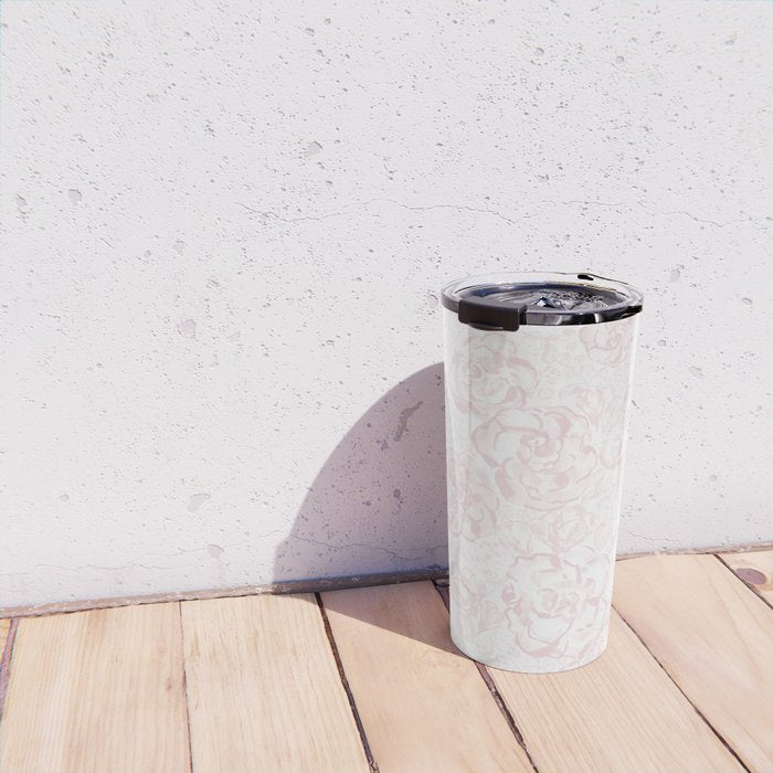 Rose garden floral watercolor - baby pink pattern Travel Mug Gallery Image 4