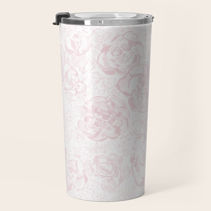 Rose garden floral watercolor - baby pink pattern Travel Mug Gallery Image 3