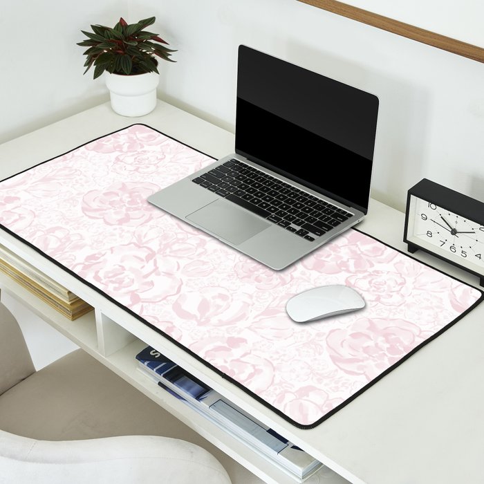 Rose garden floral watercolor - baby pink pattern Desk Mat Gallery Image 2