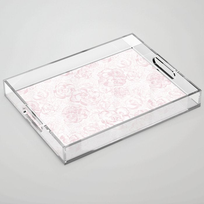 Rose garden floral watercolor - baby pink pattern Acrylic Tray Gallery Image 1