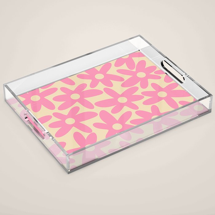 Pink Daisy Time Cute Contemporary Retro Floral Pattern Acrylic Tray Gallery Image 1