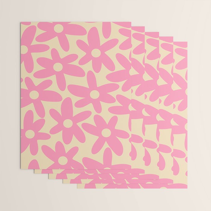 Pink Daisy Time Cute Contemporary Retro Floral Pattern Wrapping Paper Gallery Image 3