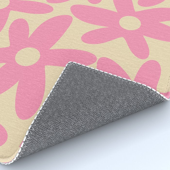Pink Daisy Time Cute Contemporary Retro Floral Pattern Rug Gallery Image 4