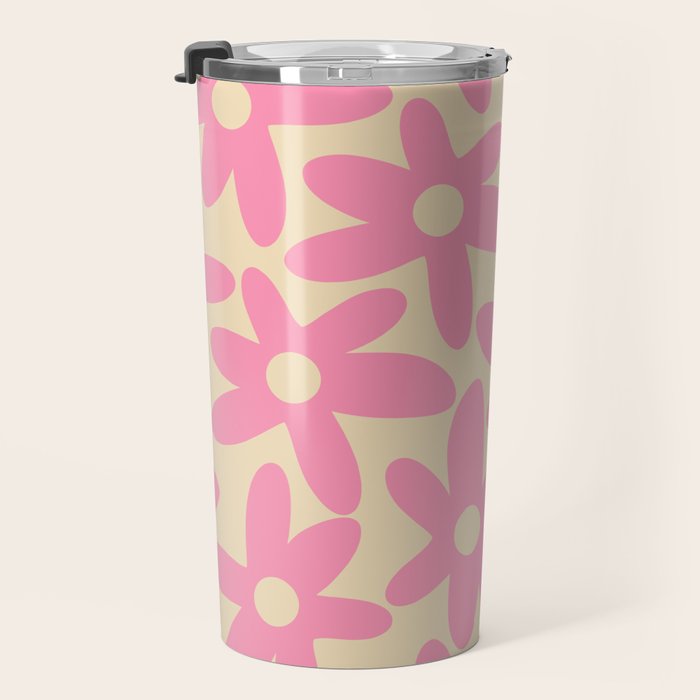 Pink Daisy Time Cute Contemporary Retro Floral Pattern Travel Mug Gallery Image 3