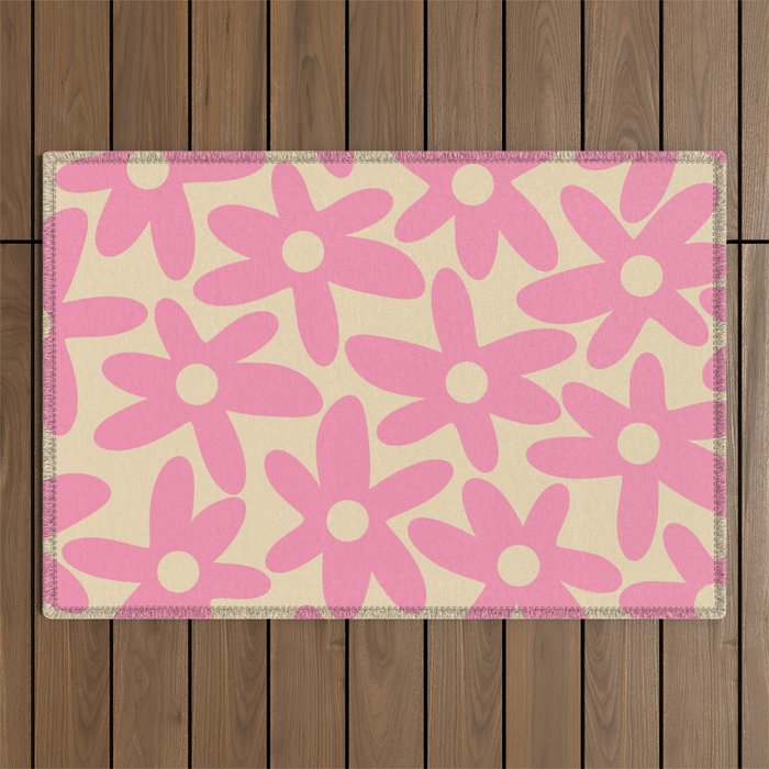 Pink Daisy Time Cute Contemporary Retro Floral Pattern Outdoor Rug Gallery Image 1