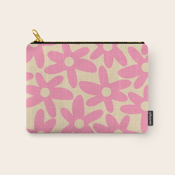 Pink Daisy Time Cute Contemporary Retro Floral Pattern Carry All Pouch Gallery Image 1