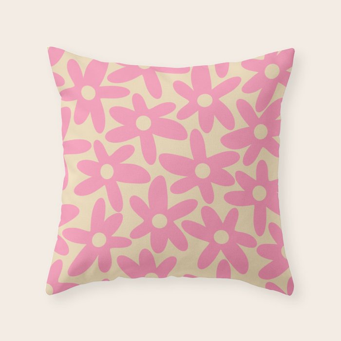 Pink Daisy Time Cute Contemporary Retro Floral Pattern Throw Pillow Gallery Image 1