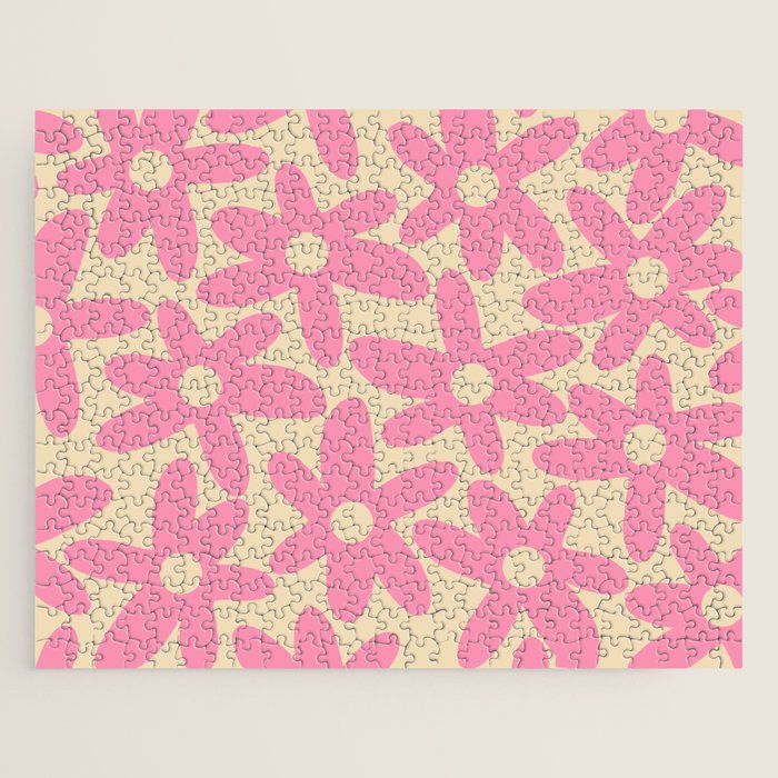 Pink Daisy Time Cute Contemporary Retro Floral Pattern Jigsaw Puzzle Gallery Image 1