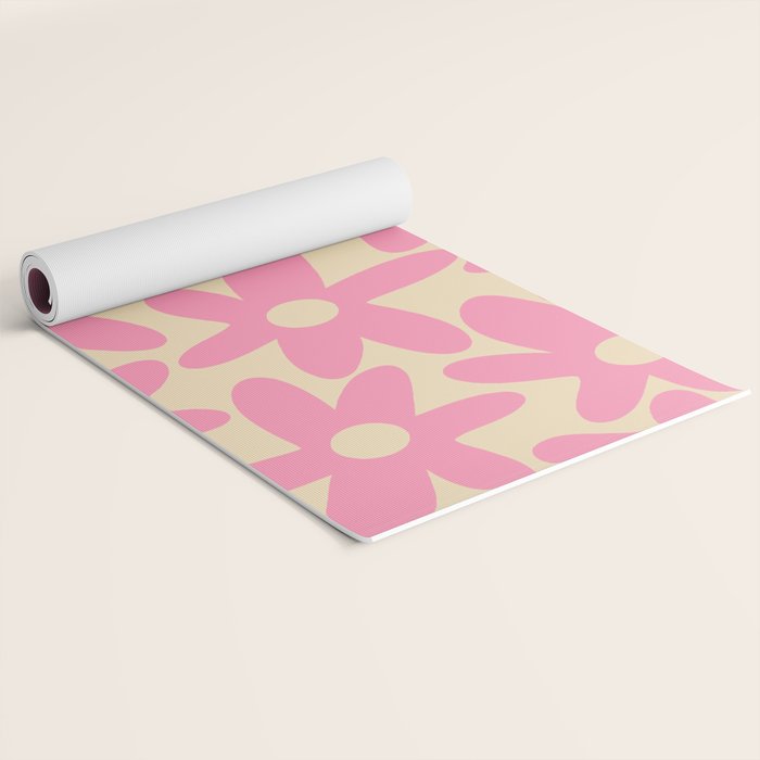 Pink Daisy Time Cute Contemporary Retro Floral Pattern Yoga Mat Gallery Image 2